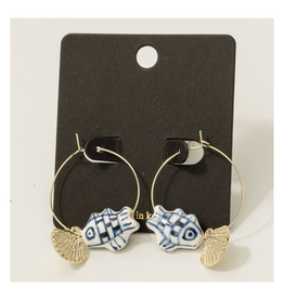 White and Blue Seashell & Fish Earrings
