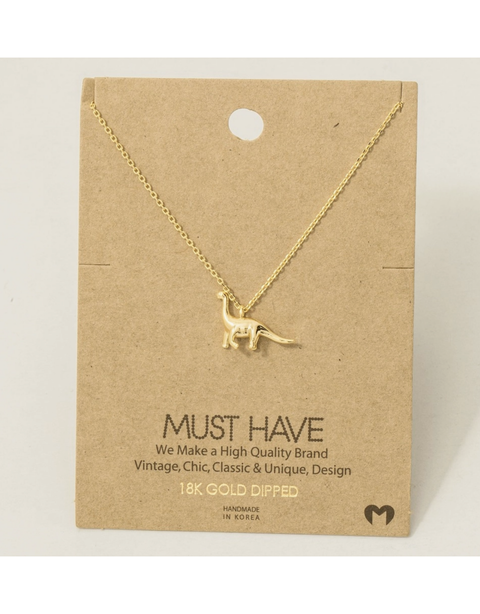 Gold Brachiosaurus Dino Pendant Necklace