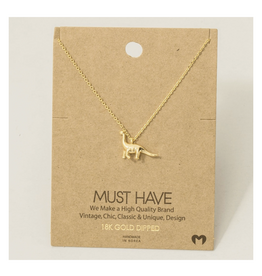 Gold Brachiosaurus Dino Pendant Necklace