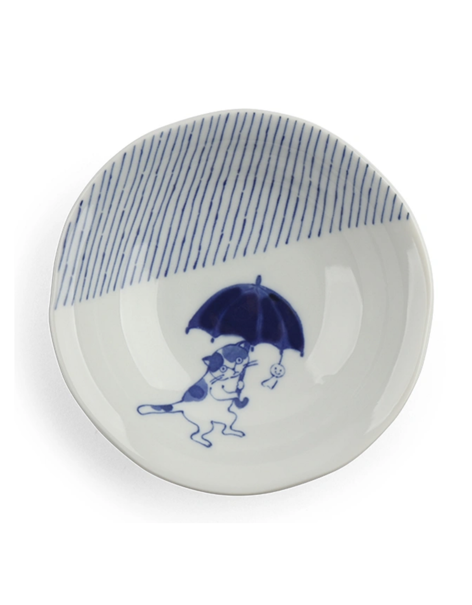 Blue & White Rainy Day Cat Bowl