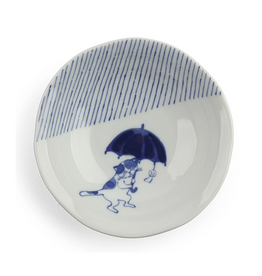 Blue & White Rainy Day Cat Bowl