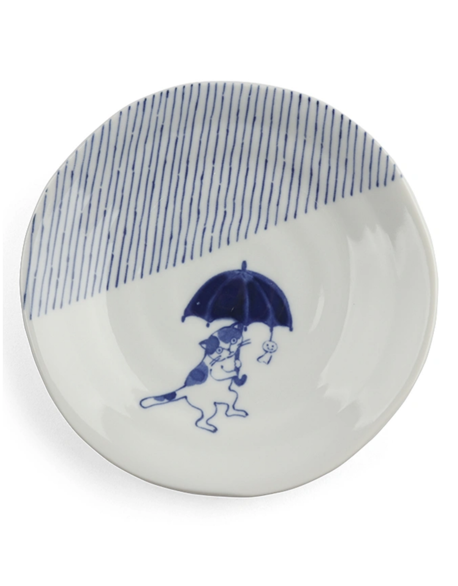 Blue & White Rainy Day Cat Plate