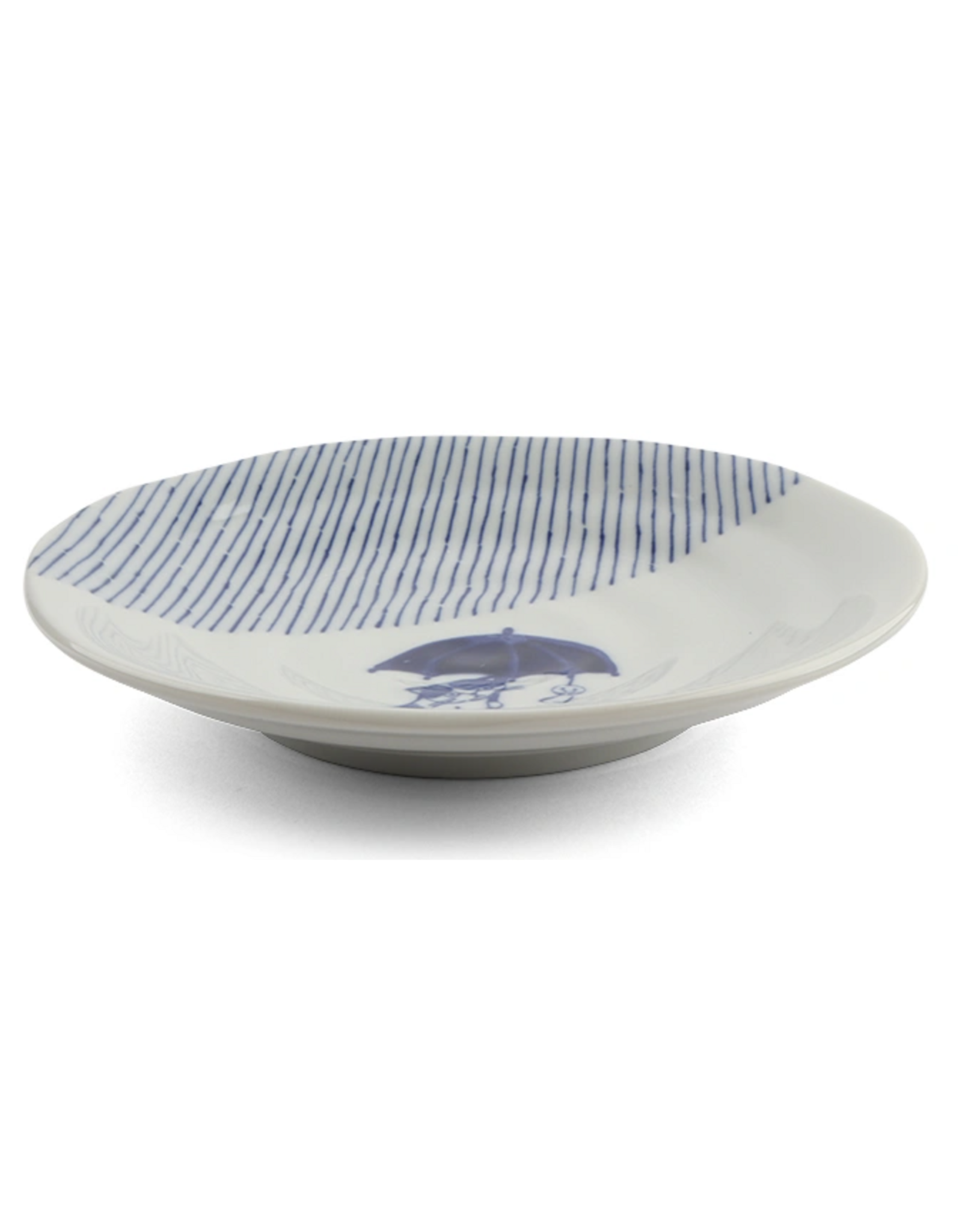 Blue & White Rainy Day Cat Plate