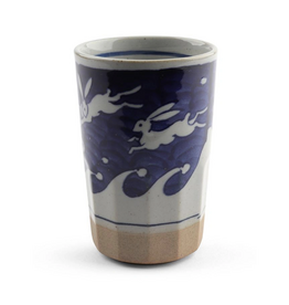 Whimsical Blue Rabbits Ceramic Cup
