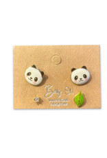 Panda with Leaf Stud Earrings