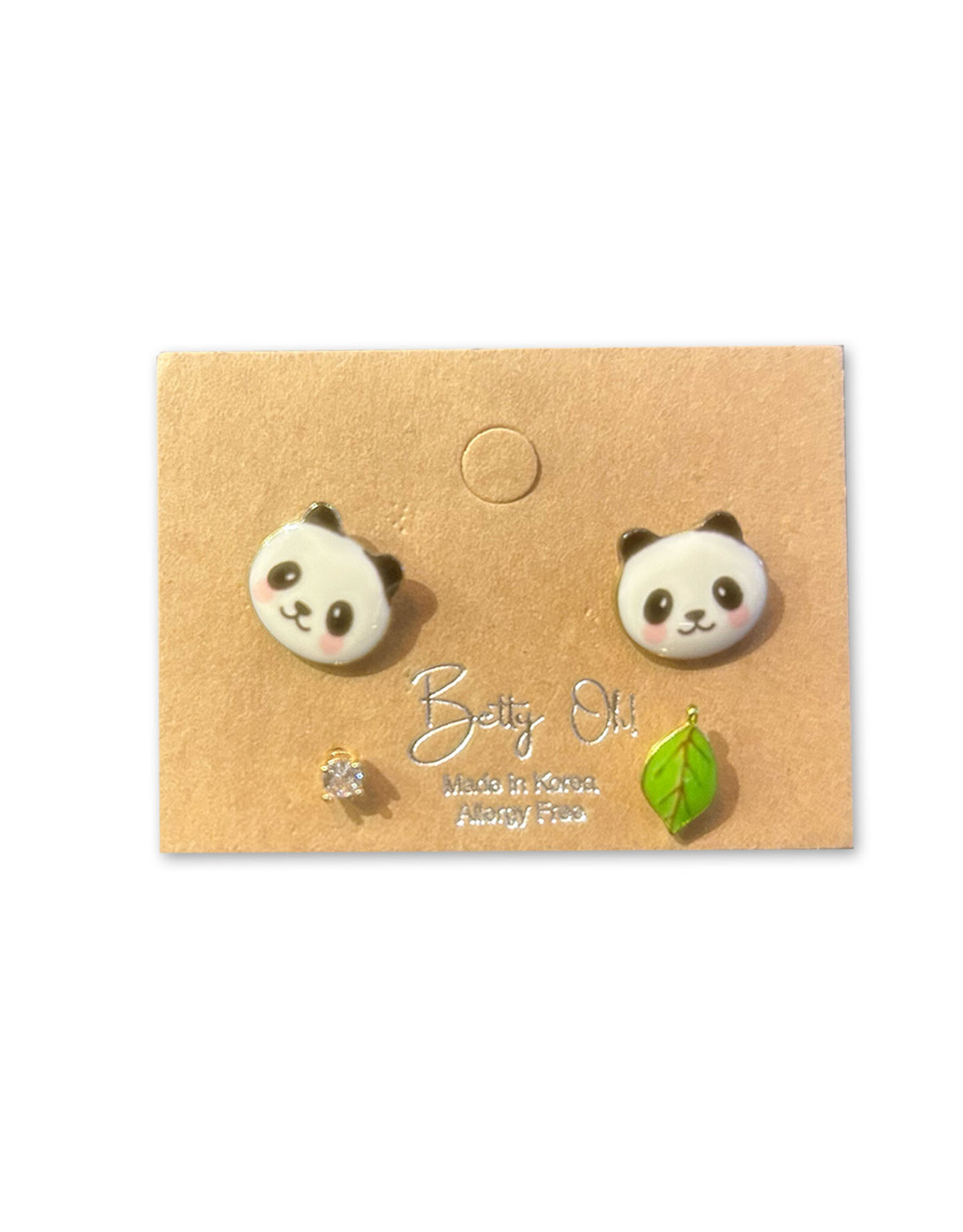 Panda with Leaf Stud Earrings