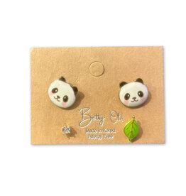 BettyOh Inc. Panda with Leaf Stud Earrings