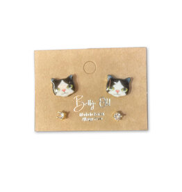 Tuxedo Cat Stud Earrings
