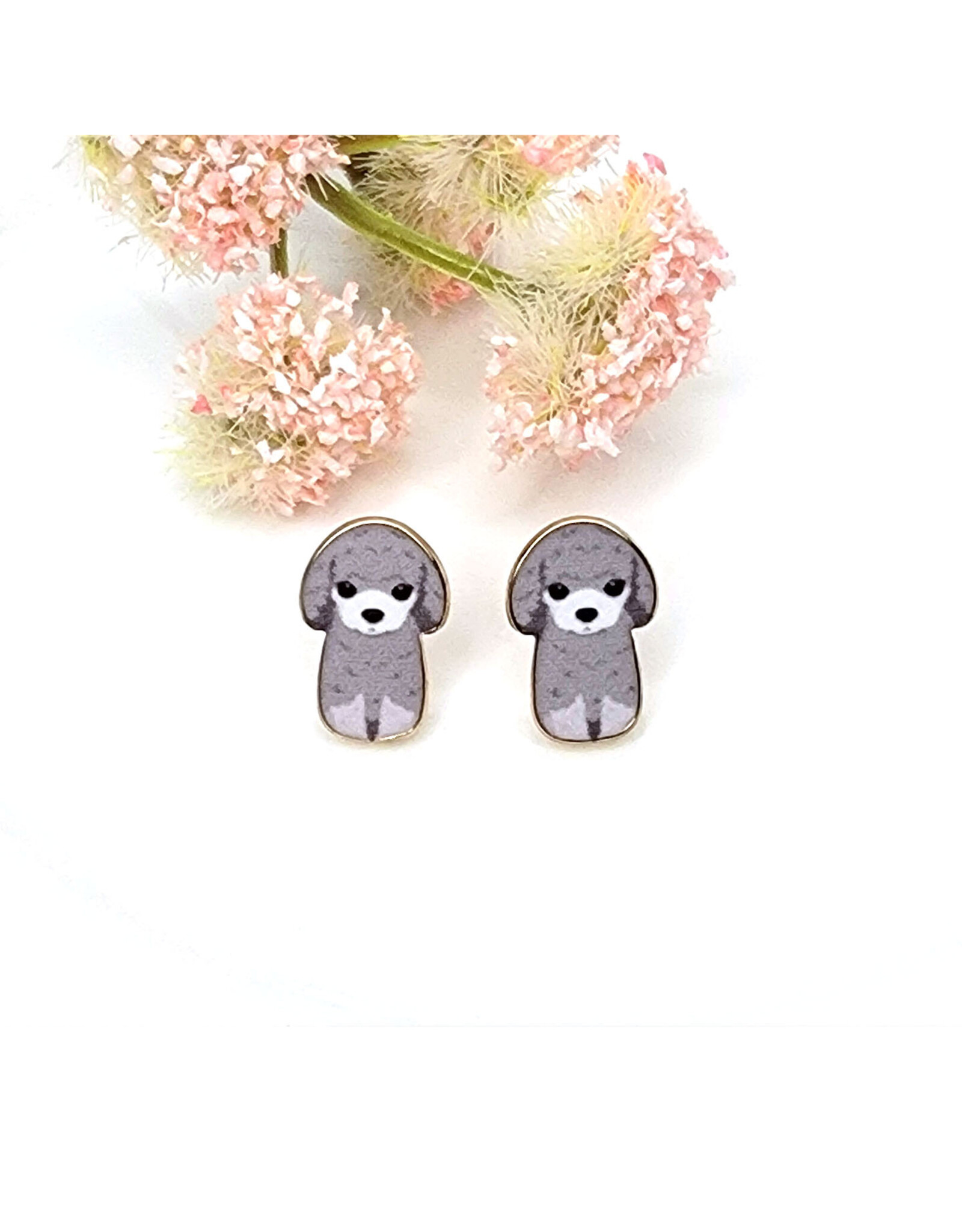 Gray Poodle Stud Earrings
