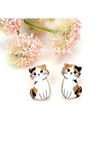 Calico Cat Picture Stud Earrings