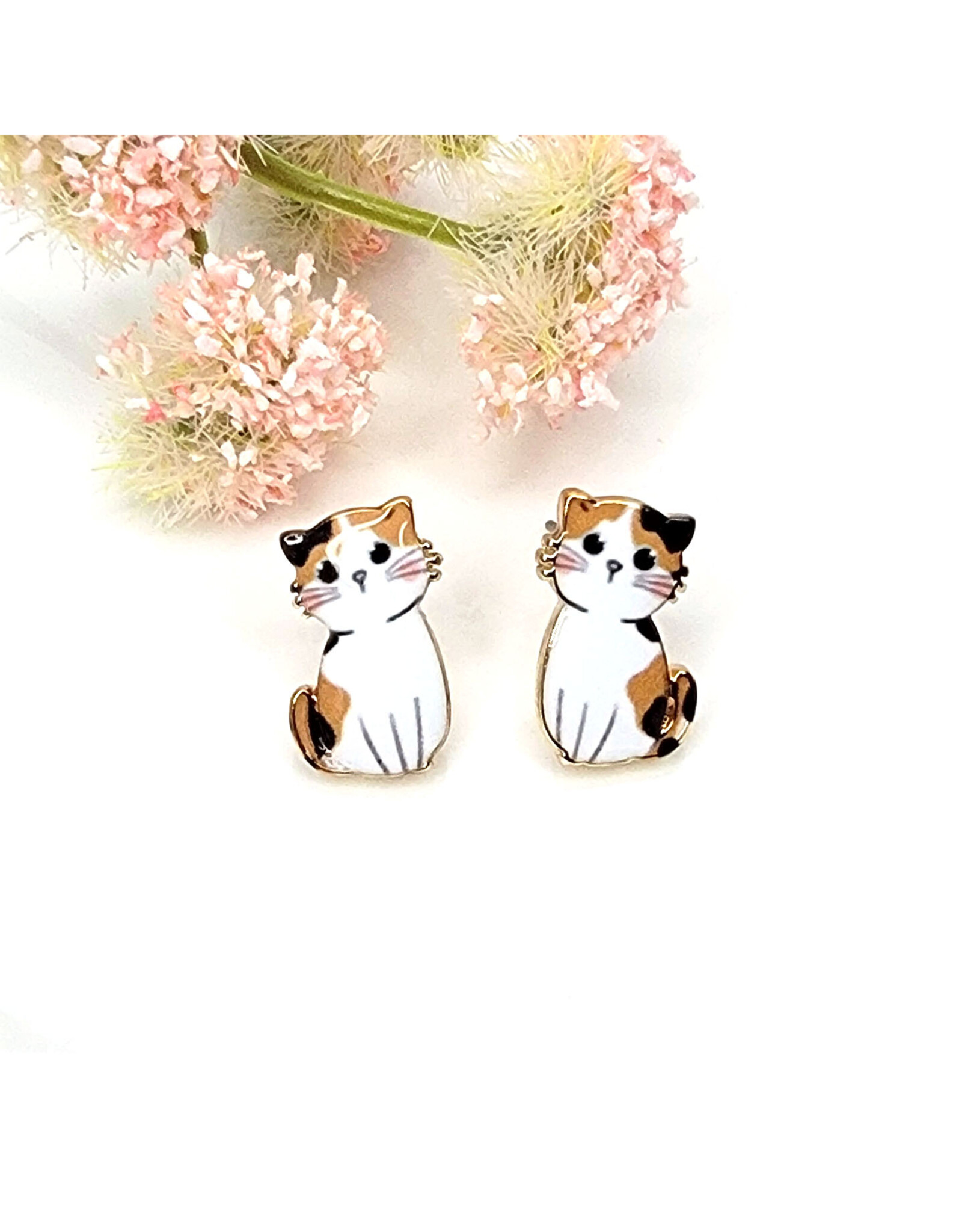 Calico Cat Picture Stud Earrings