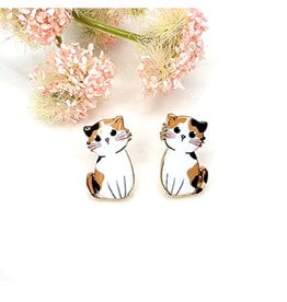Calico Cat Picture Stud Earrings