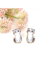 Gray Cat Picture Stud Earrings