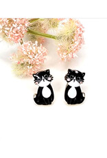 Black Cat Picture Stud Earrings