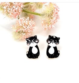 Black Cat Picture Stud Earrings