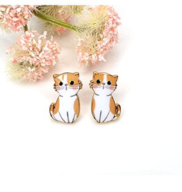 Orange Cat Picture Stud Earring