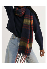 Winter Boucle Yarn Fringe Scarf - Navy