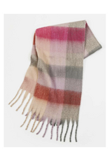 Colorful Plaid Fringe Scarf - Pink/Grey