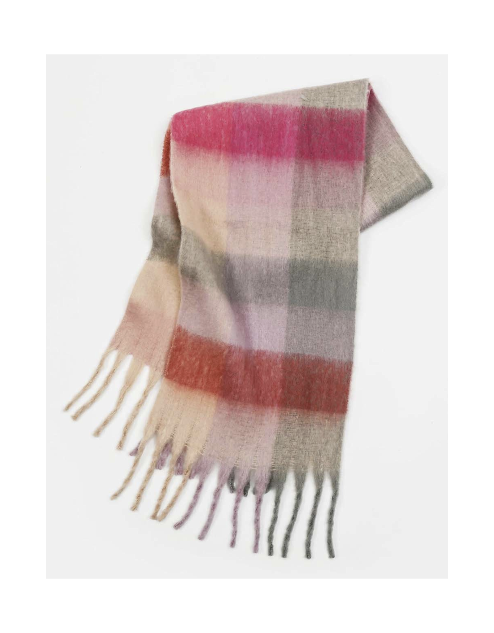 Sweetkama Colorful Plaid Fringe Scarf - Pink/Grey