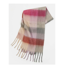 Colorful Plaid Fringe Scarf - Pink/Grey