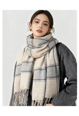 Sweetkama Vintage Cozy Checked Tassel Scarf - Grey