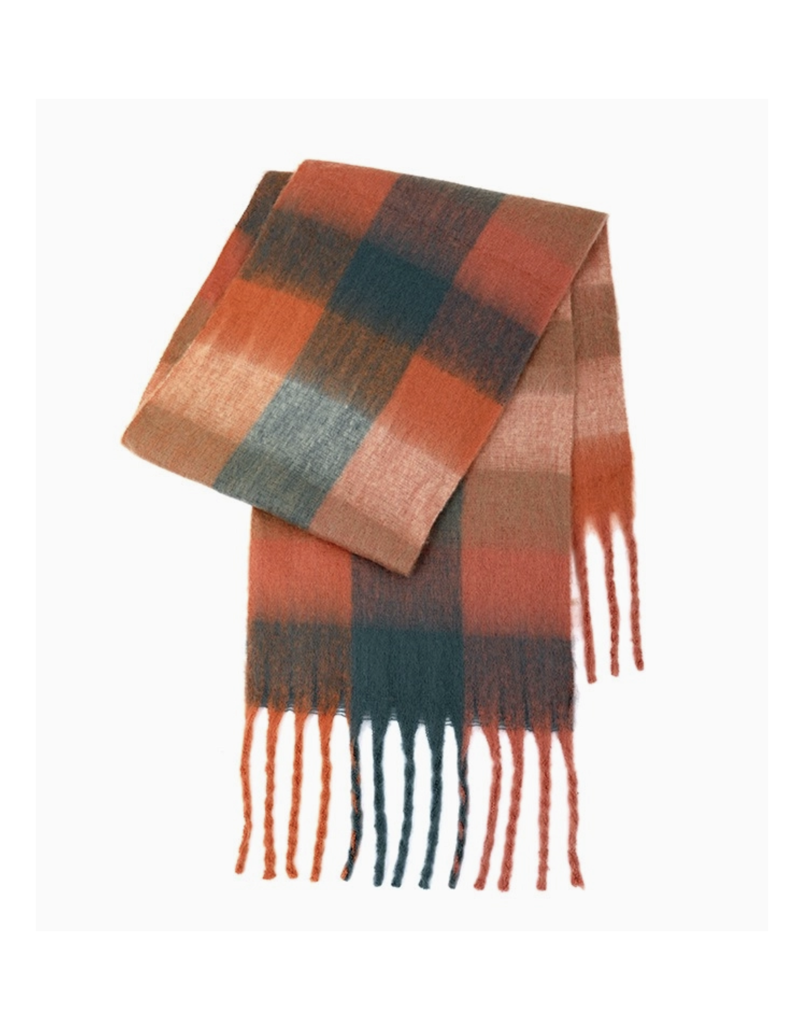 Sweetkama Colorblock Plaid Scarf - Orange/Green