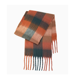 Colorblock Plaid Scarf - Orange/Green