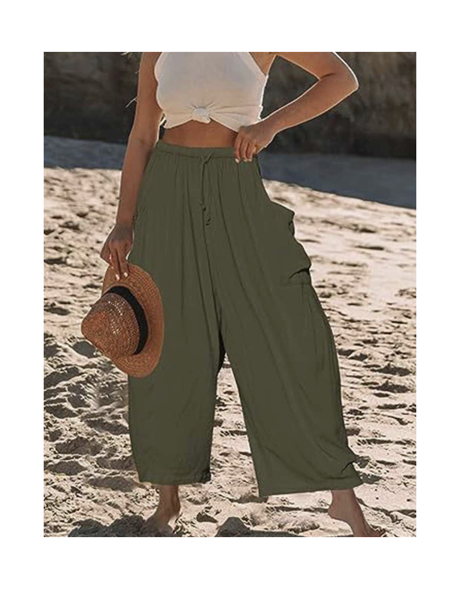Sweetkama Elastic Waist Wide Leg Pants