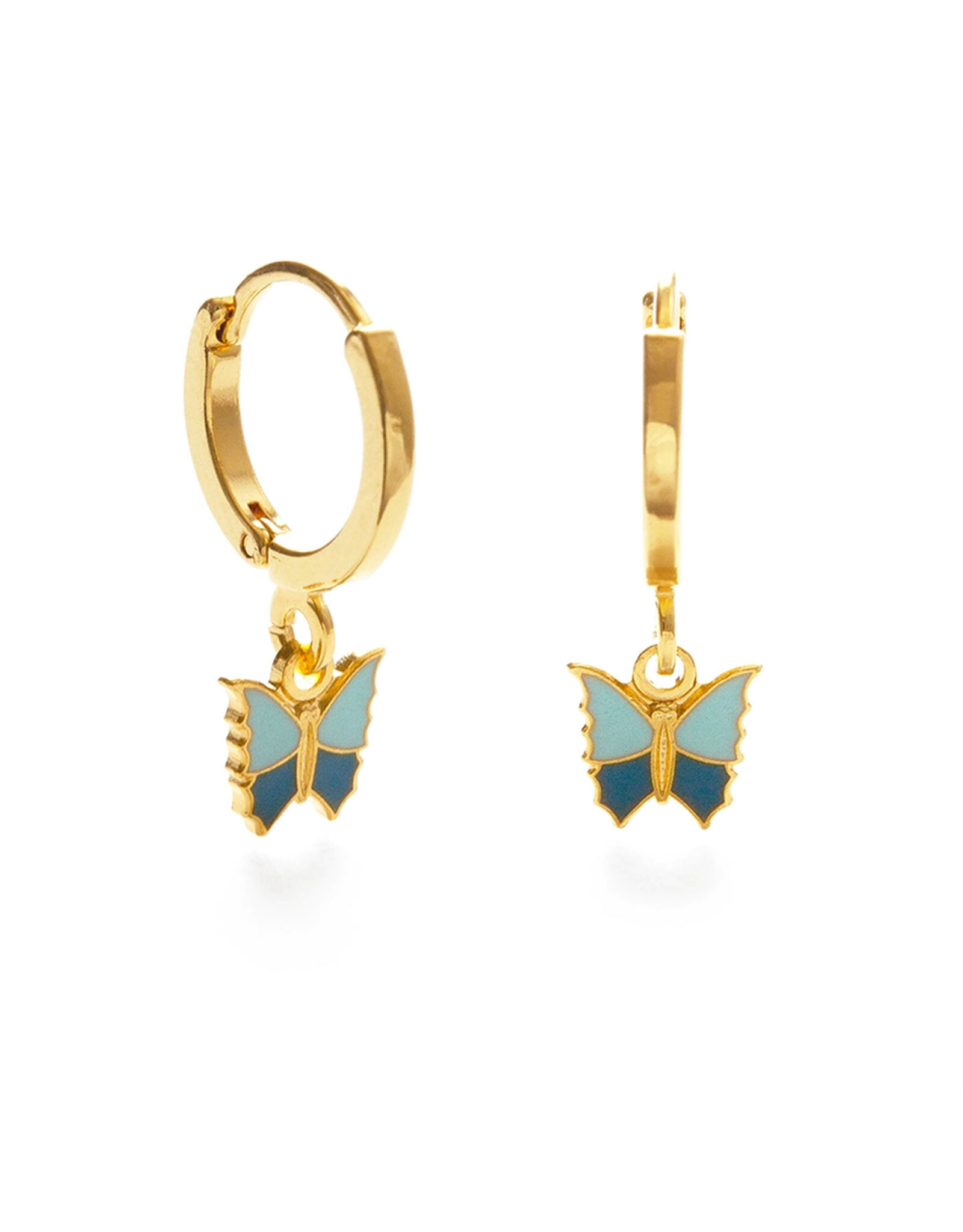 Vintage Butterfly Huggie Hoop Earrings - Blue