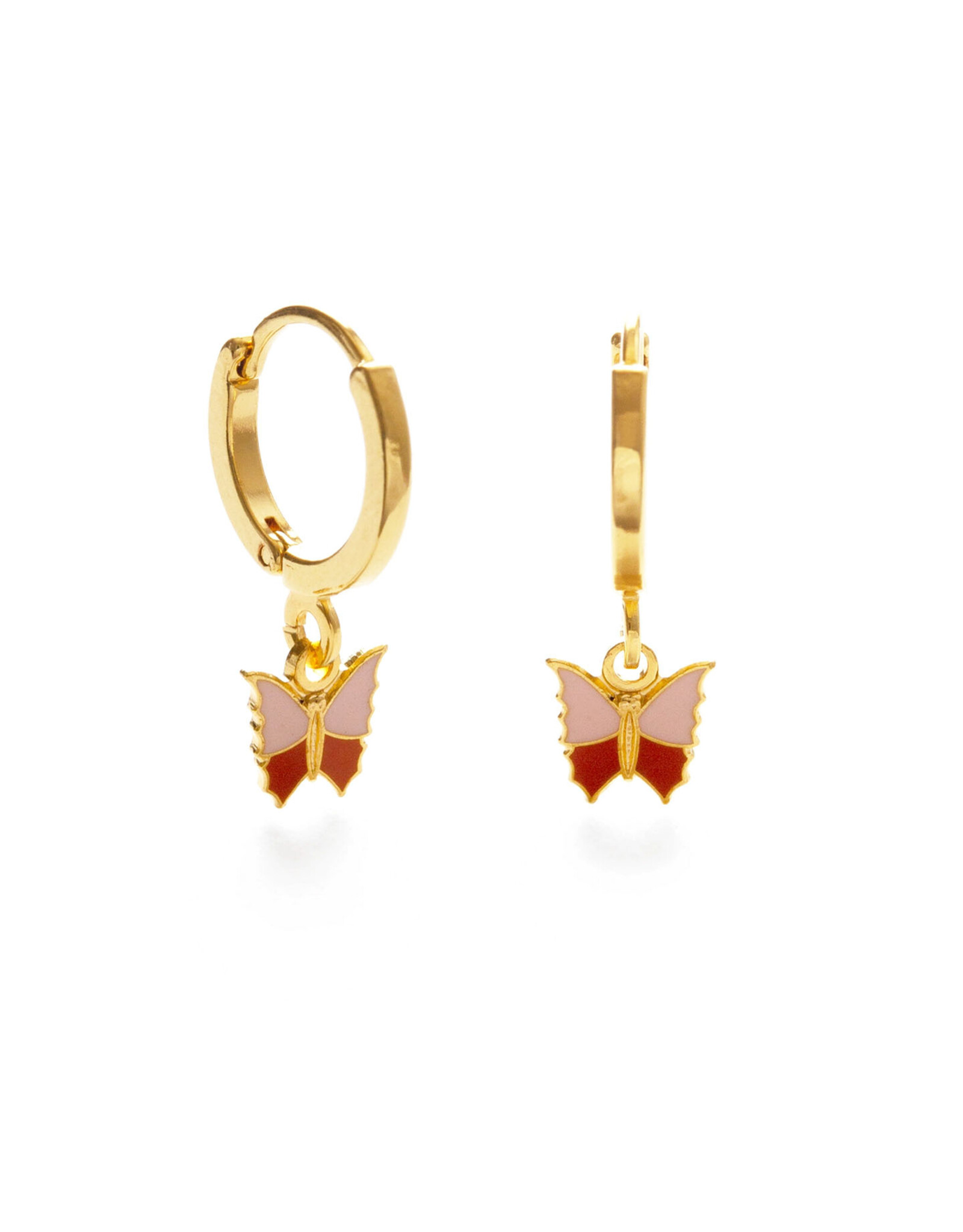 Vintage Butterfly Huggie Hoop Earrings - Pink
