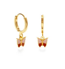 Vintage Butterfly Huggie Hoop Earrings - Pink