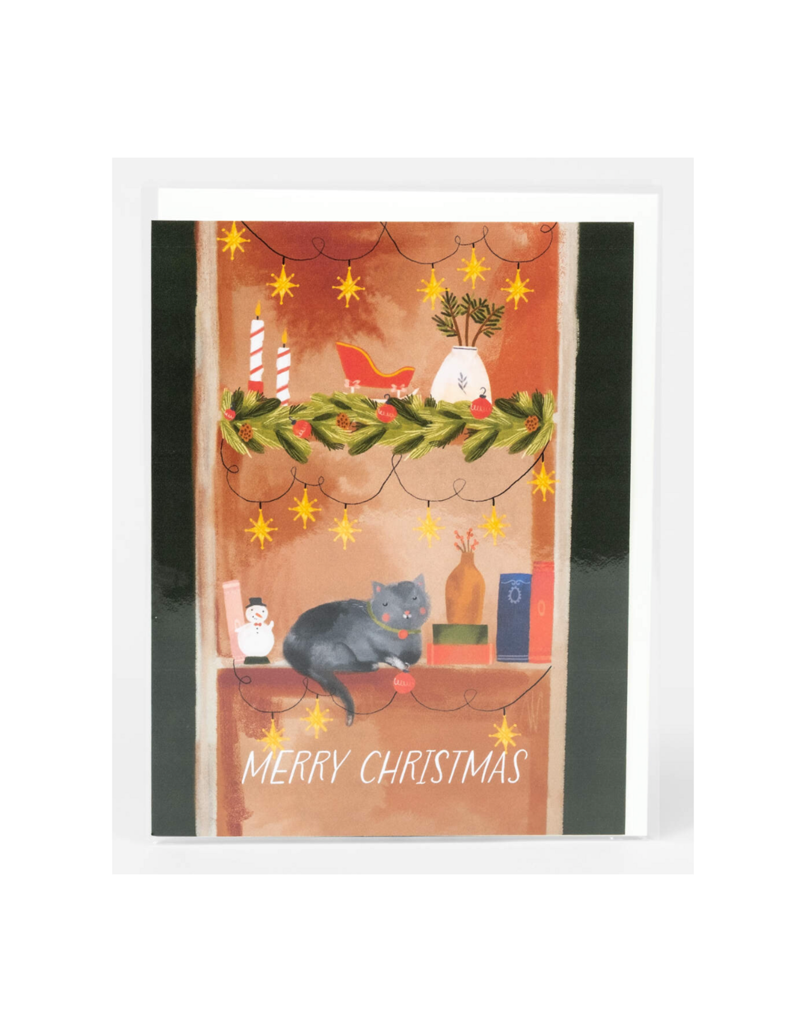Merry Christmas Cat On Table Greeting Card