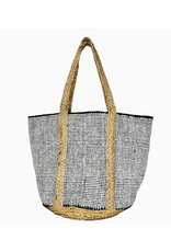 Woven Cotton Tote with Braided Jute Handles - Black and White