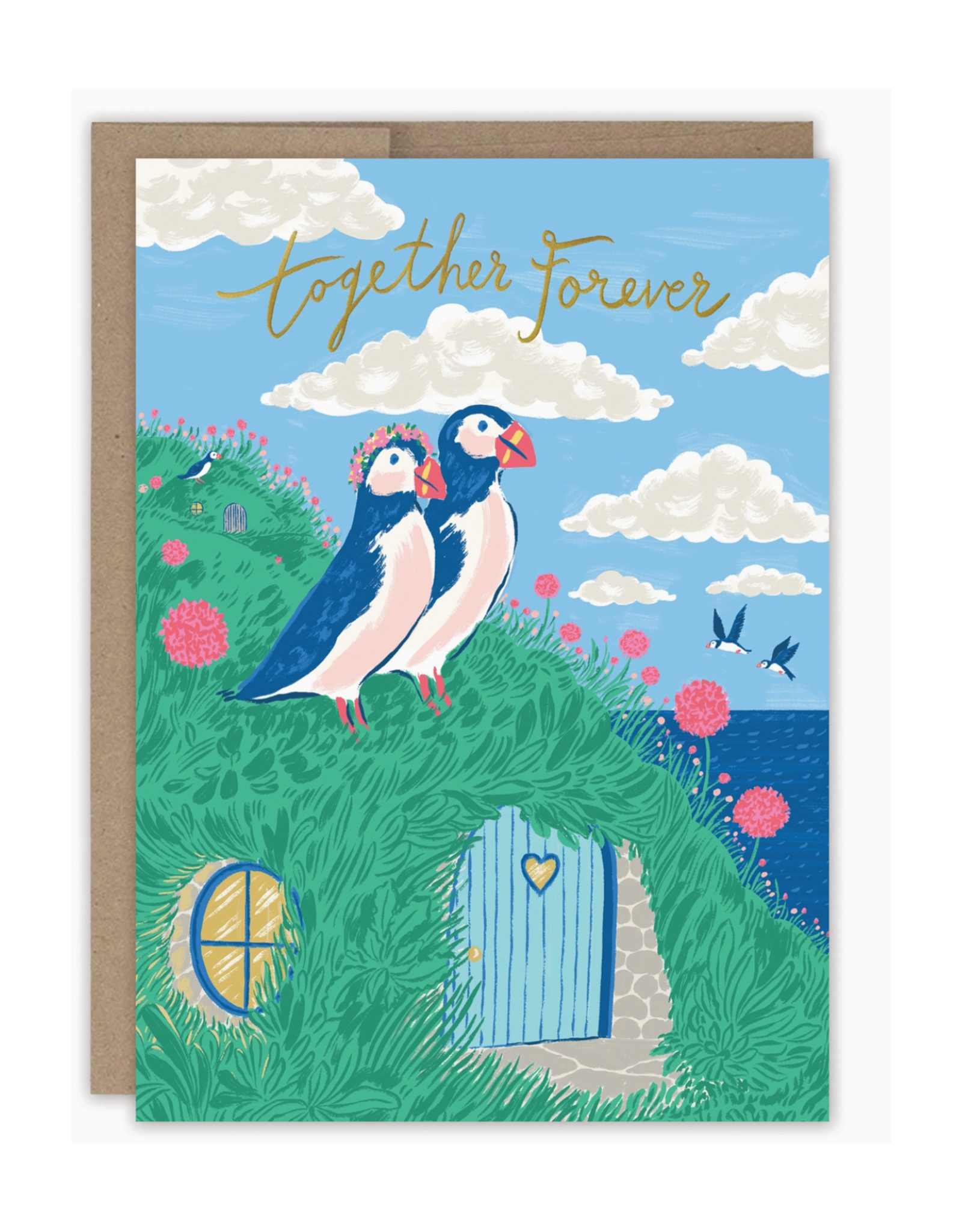 Seaside Puffins Anniversary Greeting Card