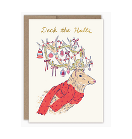 Deck the Halls Reindeer Holiday Greeting Card