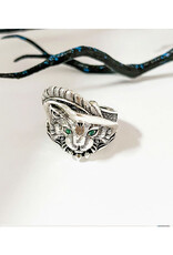 Tribal Cat Adjustable Ring - Silver