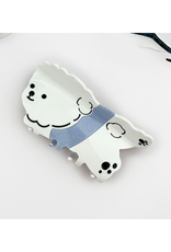 White Fluffy Dog in Blue Sweater Claw Clip