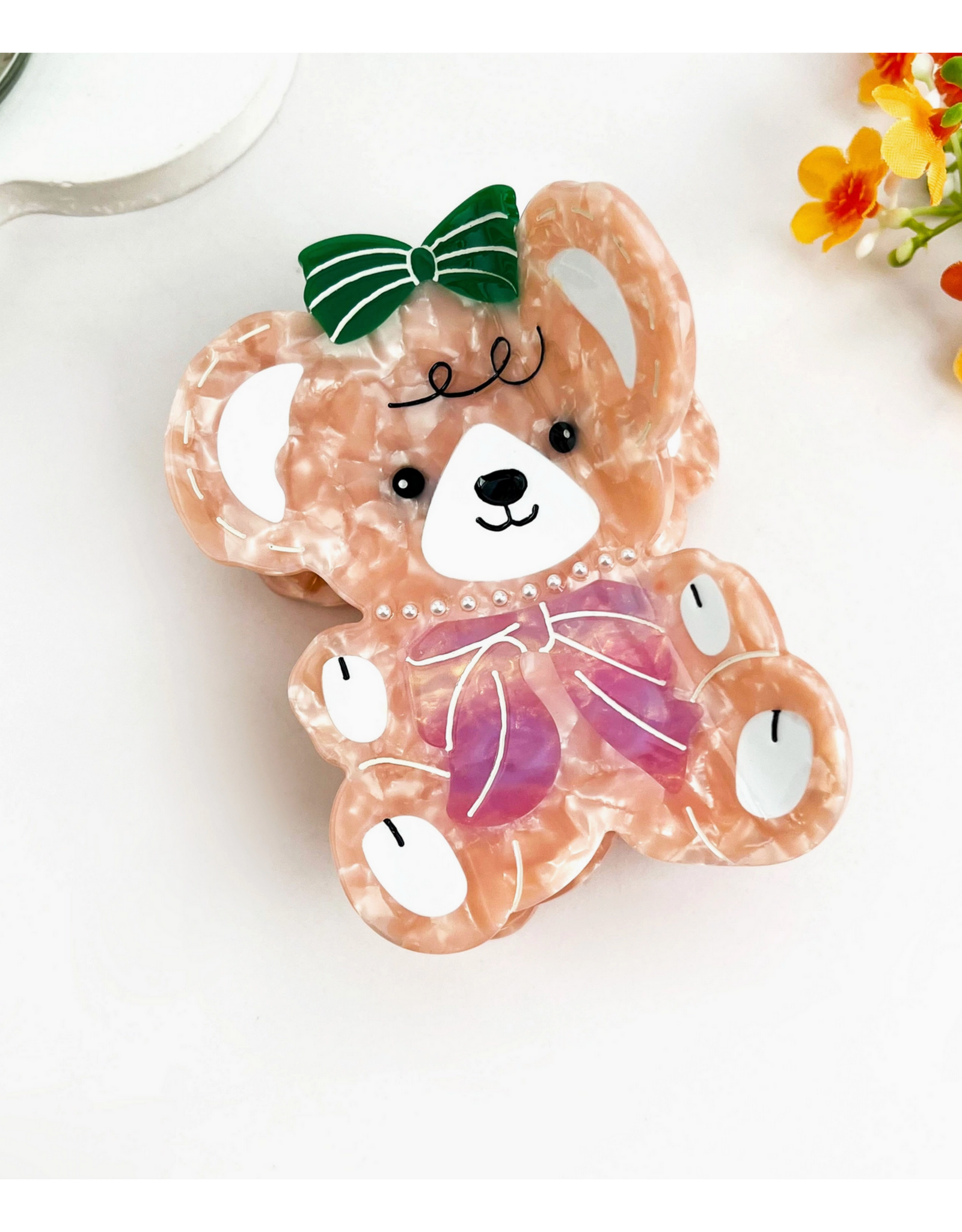 Pink Pearl Bear Claw Clip