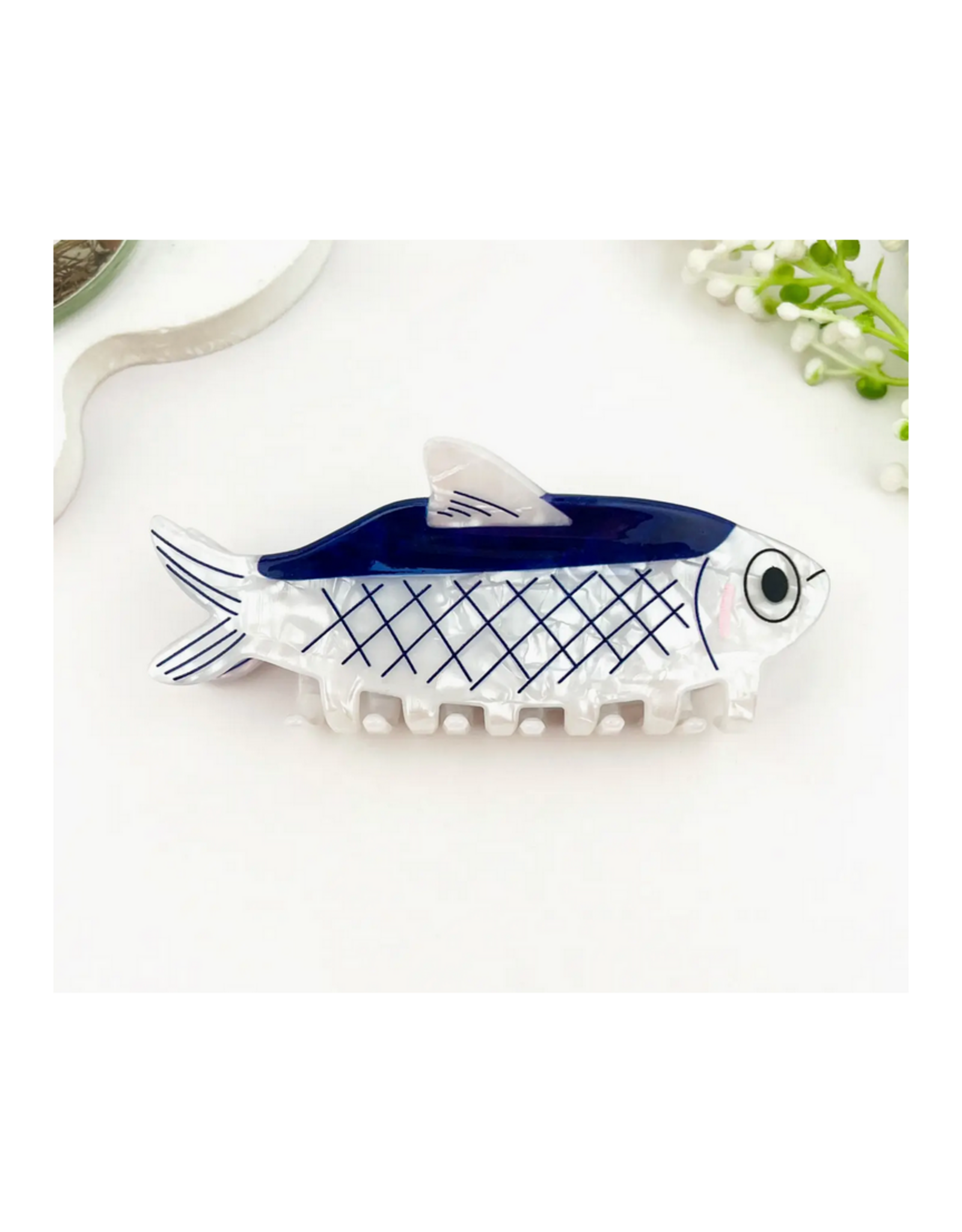 Blue & White Lattice Sardine Claw Clip
