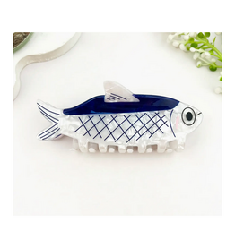 Blue & White Lattice Sardine Claw Clip