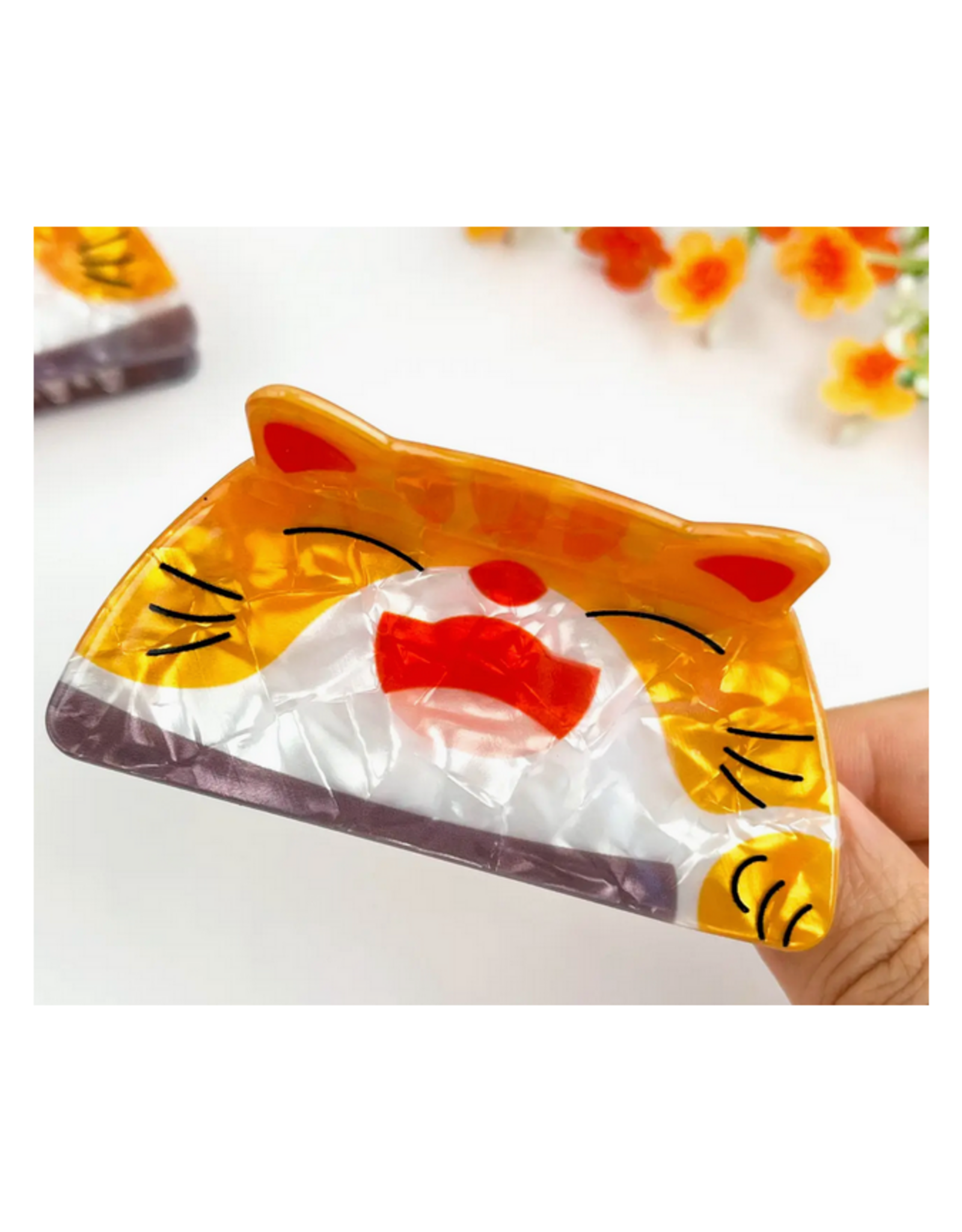 Happy Orange Cat Face Claw Clip