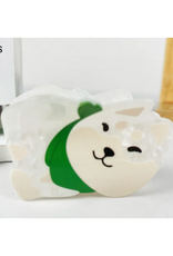 White Dog Green Scarf Claw Clip