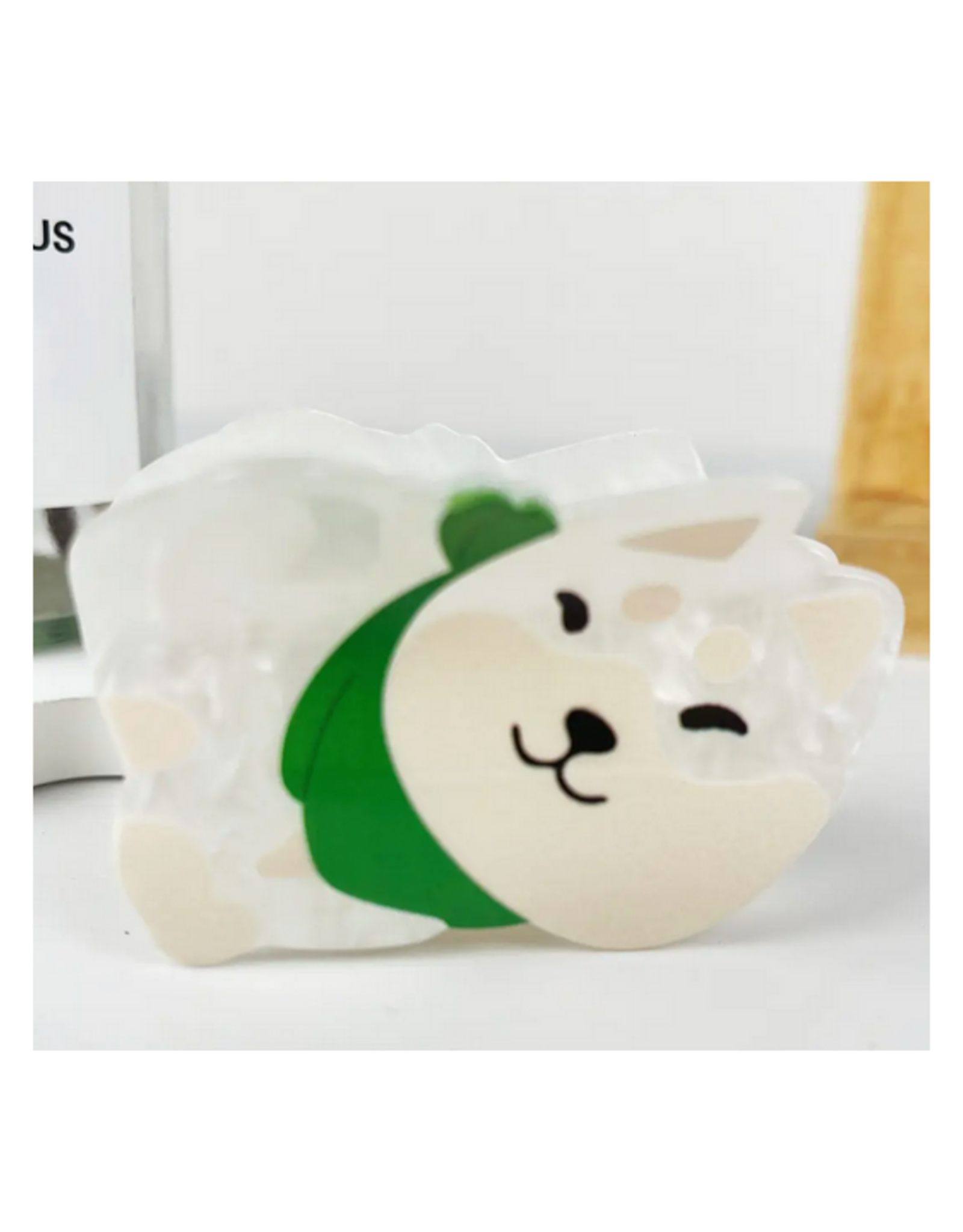 White Dog Green Scarf Claw Clip