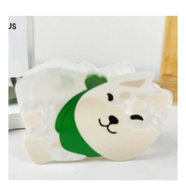 White Dog Green Scarf Claw Clip