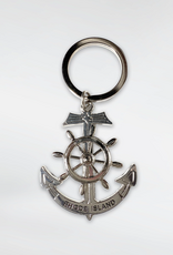 Rhode Island Anchor and Helm Keychain Silver