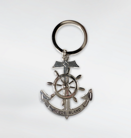Rhode Island Anchor and Helm Keychain Silver