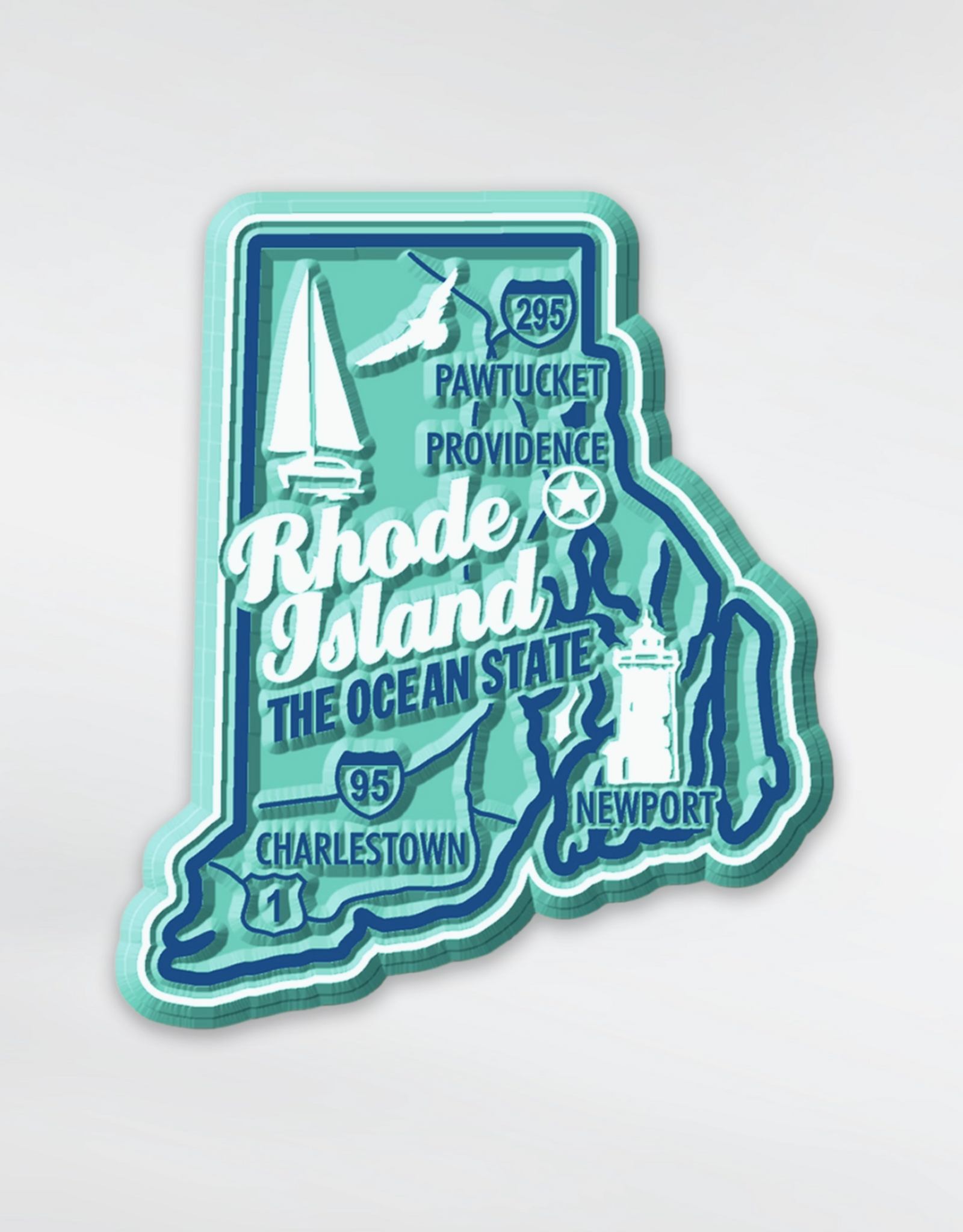 Rhode Island Ocean State Aqua Map Magnet