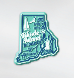 Rhode Island Ocean State Aqua Map Magnet