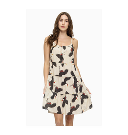 Yak & Yeti Ruffled Crane Print Dress