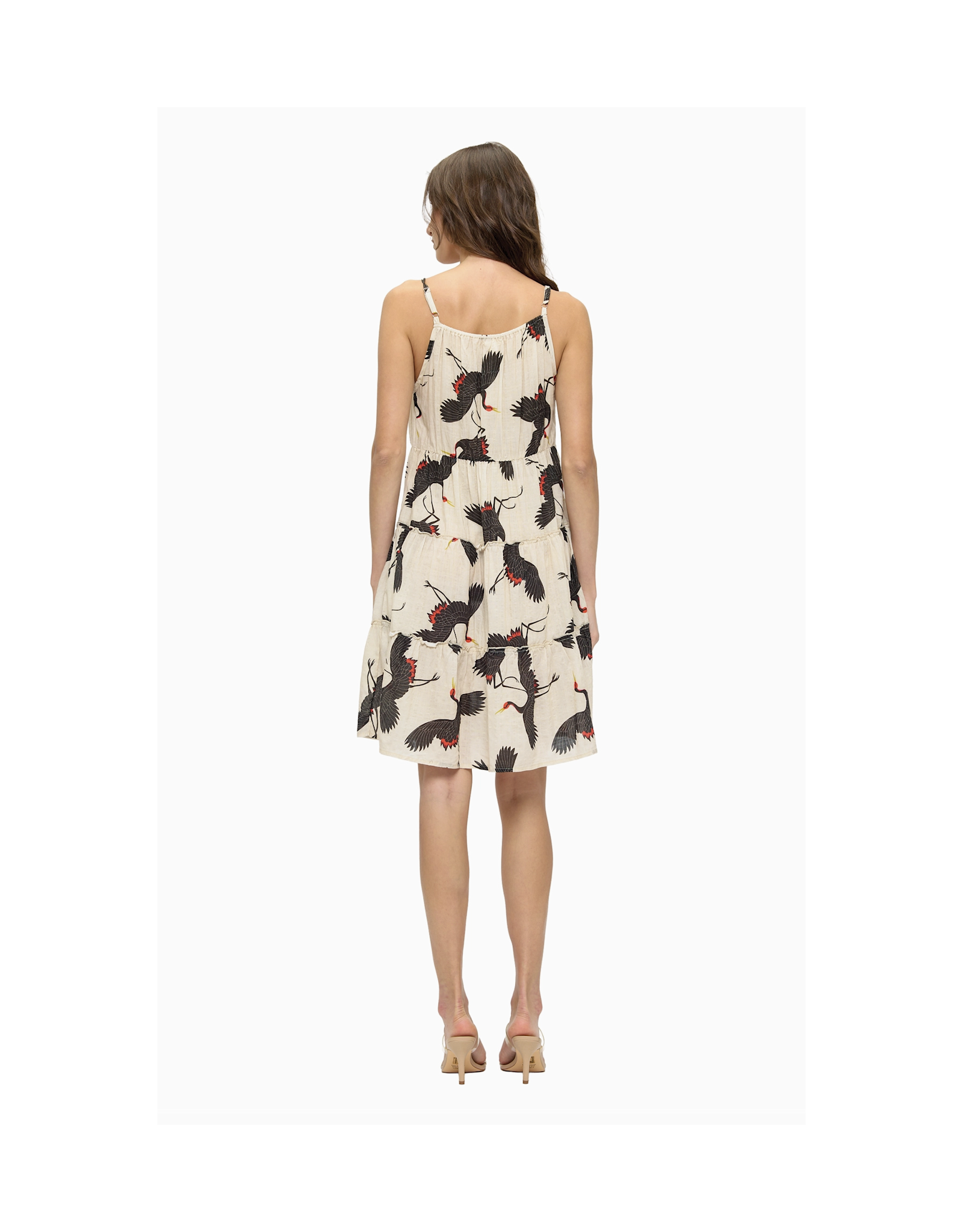 Yak & Yeti Ruffled Crane Print Dress
